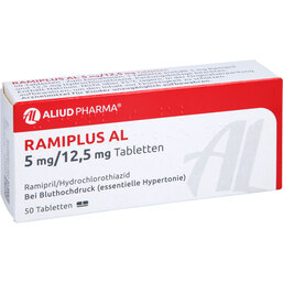 Abbildung: Ramiplus AL 5 mg / 12,5 mg Tabletten 50 St, Tabletten PZN 03031389