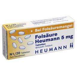 Abbildung: Folsäure Heumann 5 mg Tabletten Tabletten, 20 St PZN 03037587