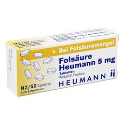 Abbildung: Folsäure Heumann 5 mg Tabletten Tabletten, 50 St PZN 03037593