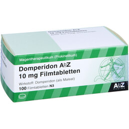 Abbildung: Domperidon AbZ 10 mg Filmtabletten 100 St, Filmtabletten PZN 03041465