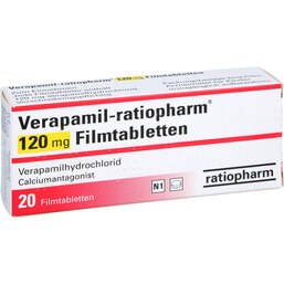 Abbildung: Verapamil ratiopharm 120 mg Filmtabletten 20 St, Filmtabletten PZN 03043435