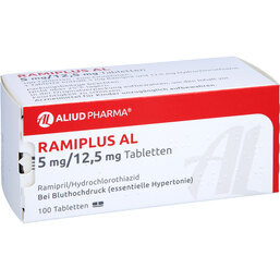 Abbildung: Ramiplus AL 5 mg / 12,5 mg Tabletten 100 St, Tabletten PZN 03054628