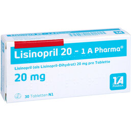 Abbildung: Lisinopril 20 1A Pharma Tabletten 30 St, Tabletten PZN 03061924