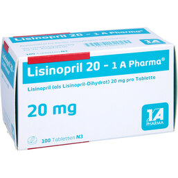 Abbildung: Lisinopril 20 1A Pharma Tabletten 100 St, Tabletten PZN 03061947