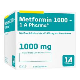 Abbildung: Metformin 1000 1A Pharma Filmtabletten 120 St, Filmtabletten PZN 03075493