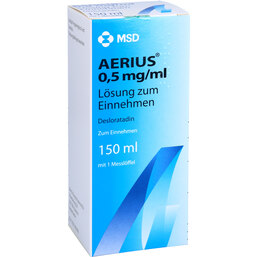 Abbildung: Aerius 0,5 mg / ml Lösung zum Einnehmen 150 ml, Lösung zum Einnehmen PZN 03079290