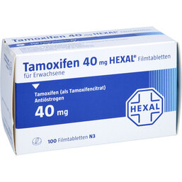 Abbildung: Tamoxifen 40 mg Hexal Filmtabletten 100 St, Filmtabletten PZN 03103195