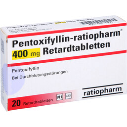 Abbildung: Pentoxifyllin ratiopharm 400 mg Retardtabletten 20 St, Retard-Tabletten PZN 03115471