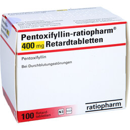 Abbildung: Pentoxifyllin ratiopharm 400 mg Retardtabletten 100 St, Retard-Tabletten PZN 03115494