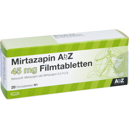 Abbildung: Mirtazapin AbZ 45 mg Filmtabletten 20 St, Filmtabletten PZN 03123163