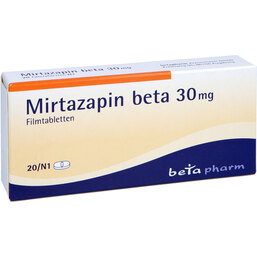 Abbildung: Mirtazapin beta 30 mg Filmtabletten 20 St, Filmtabletten PZN 03136390