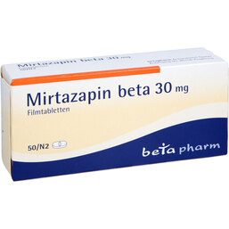 Abbildung: Mirtazapin beta 30 mg Filmtabletten 50 St, Filmtabletten PZN 03136409