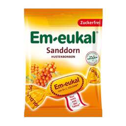 Abbildung: Em-eukal Hustenbonbons Sanddorn zuckerfrei Bonbons, 75 g PZN 03166310