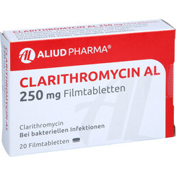 Abbildung: Clarithromycin AL 250 mg Filmtabletten 20 St, Filmtabletten PZN 03169780