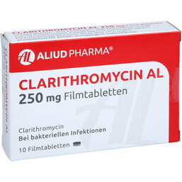 Abbildung: Clarithromycin AL 250 mg Filmtabletten 10 St, Filmtabletten PZN 03169811