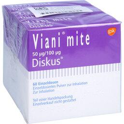 Abbildung: Viani mite 50 µg / 100 µg Diskus Pulver z. Inhalat. 3X60 St, Inhalationspulver PZN 03180787
