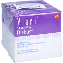 Abbildung: Viani 50 µg / 250 µg Diskus Pulver z. Inhalation 3X60 St, Inhalationspulver PZN 03180793