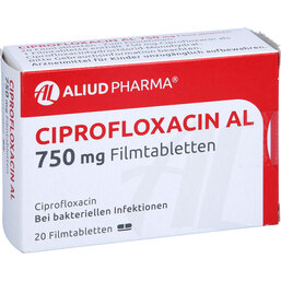 Abbildung: Ciprofloxacin AL 750 mg Filmtabletten 20 St, Filmtabletten PZN 03195719