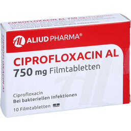 Abbildung: Ciprofloxacin AL 750 mg Filmtabletten 10 St, Filmtabletten PZN 03195725