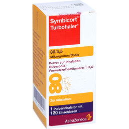 Abbildung: Symbicort Turbohaler 80 / 4,5 µg / Dosis 120 ED 1 St, Inhalationspulver PZN 03199634