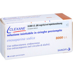 Abbildung: Clexane 80 mg 0,8 ml Fertigspritzen 10 St, Injektionslösung in einer Fertigspritze PZN 03208439