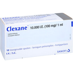 Abbildung: Clexane 100 mg 1,0 ml Fertigspritzen 10 St, Injektionslösung in einer Fertigspritze PZN 03208445