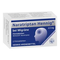 Abbildung: Naratriptan Hennig bei Migräne 2,5 mg Filmtabletten 2 St, Filmtabletten PZN 03212062
