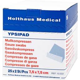 Abbildung: Mullkompressen Ypsipad 7,5x7,5 cm steril 8-fach 25X2 St, Kompressen PZN 03214925