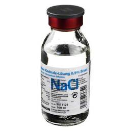 Abbildung: Kochsalzlösung 0,9% Glasflasche Infusionslösung, 100 ml PZN 03239121