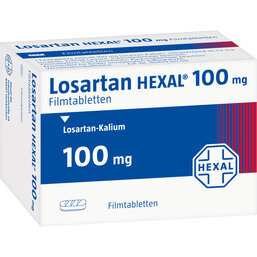 Abbildung: Losartan Hexal 100mg Filmtabletten 28 St, Filmtabletten PZN 03249898