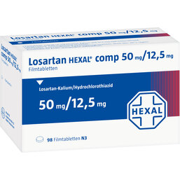 Abbildung: Losartan Hexal comp 50mg / 12,5mg Filmtabletten 28 St, Filmtabletten PZN 03249970