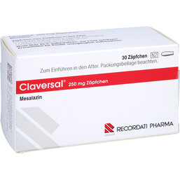 Abbildung: Claversal 250 mg Zäpfchen 30 St, Suppositorien PZN 03255284