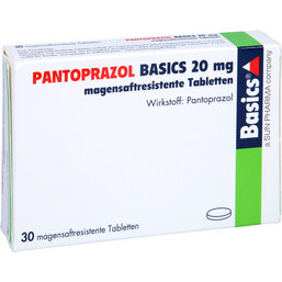 Abbildung: Pantoprazol Basics 20 mg magensaftresistent Tabletten 30 St, Tabletten magensaftresistent PZN 03275789