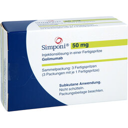 Abbildung: Simponi 50 mg Injektionslösung in einer Fertigspritze 3X1 St, Injektionslösung in einer Fertigspritze PZN 03297733
