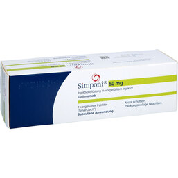 Abbildung: Simponi 50 mg Injektionslösung in vorgef.Injektor 1 St, Injektionslösung PZN 03297816