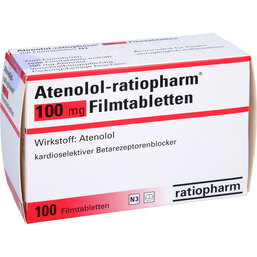 Abbildung: Atenolol ratiopharm 100 mg Filmtabletten 100 St, Filmtabletten PZN 03339443