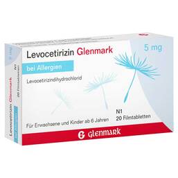Abbildung: Levocetirizin Glenmark 5 mg Filmtabletten Filmtabletten, 20 St PZN 03343048