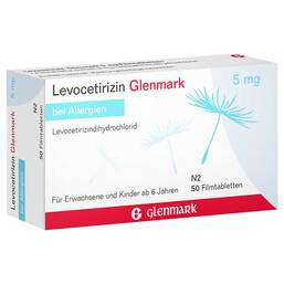 Abbildung: Levocetirizin Glenmark 5 mg Filmtabletten Filmtabletten, 50 St PZN 03343054