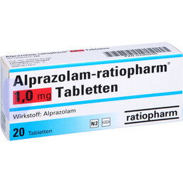 Abbildung: Alprazolam ratiopharm 1,0 mg Tabletten 20 St, Tabletten PZN 03353259