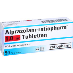 Abbildung: Alprazolam ratiopharm 1,0 mg Tabletten 50 St, Tabletten PZN 03355867