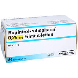 Abbildung: Ropinirol ratiopharm 0,25 mg Filmtabletten 84 St, Filmtabletten PZN 03391679