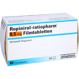 Abbildung: Ropinirol ratiopharm 0,5 mg Filmtabletten 84 St, Filmtabletten PZN 03391716