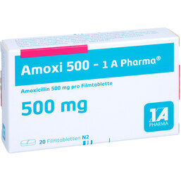 Abbildung: Amoxi 500 1A Pharma Filmtabletten 20 St, Filmtabletten PZN 03410916