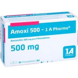 Abbildung: Amoxi 500 1A Pharma Filmtabletten 30 St, Filmtabletten PZN 03410974