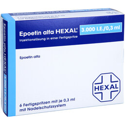 Abbildung: Epoetin alfa Hexal 3000 I.E. / 0,3 ml Fertigspritzen 6X0.3 ml, Fertigspritzen PZN 03437097