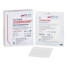 Abbildung: Rogg Steriwund Kompresse 7,5x7,5 5X2 St, Kompressen PZN 03439156