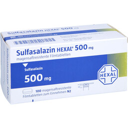 Abbildung: Sulfasalazin Hexal 500 mg magensaftresistent Filmtabletten 100 St, Filmtabletten magensaftresistent PZN 03440544
