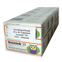 Abbildung: Unizink 50 magensaftresistente Tabletten Tabletten magensaftresistent, 10X50 St PZN 03441644