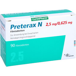 Abbildung: Preterax N 2,5 mg / 0,625 mg Filmtabletten 90 St, Filmtabletten PZN 03442253
