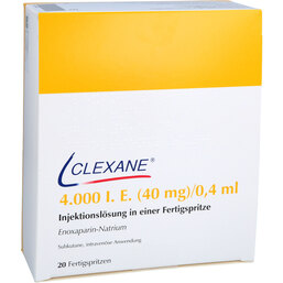 Abbildung: Clexane 40 mg 0,4 ml Injektionslösung in einer Fertigspritze 20 St, Injektionslösung in einer Fertigspritze PZN 03446340